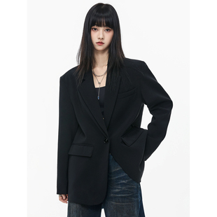 SeeU喜尤黑色西装外套女气质设计感韩版西服百搭宽松休闲显瘦西装