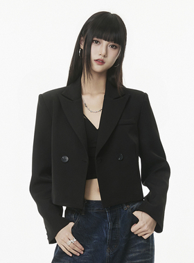 SeeU喜尤高级感黑色简约百搭短西装小个子小众气质休闲短外套女