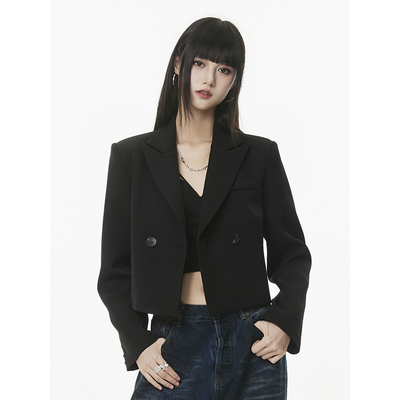 SeeU喜尤高级感黑色简约百搭短西装小个子小众气质休闲短外套女