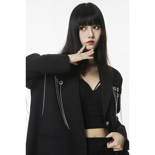 SeeU喜尤设计感镶钻流苏链条西服原创经典 宽松百搭显瘦外套女 阔版