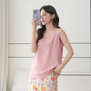 无袖 棉绸2025年新款 背心吊带性感淡粉色人造棉家居服 夏季 睡衣女款