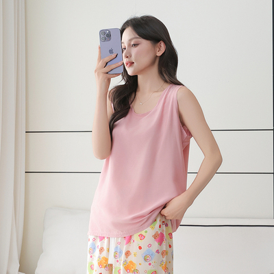 睡衣女款夏季棉绸2025年新款无袖背心吊带性感淡粉色人造棉家居服