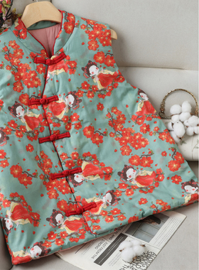 小唐人棉花马甲女冬季新中式国风盘扣斜门襟马夹妈妈内穿保暖马甲