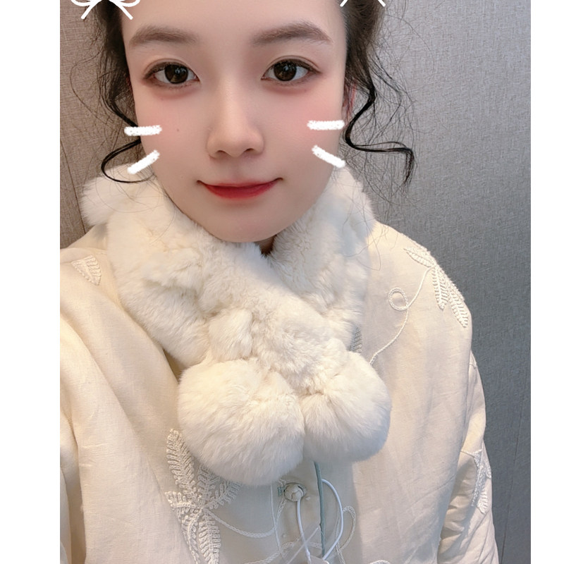 韩版新款软糯濑兔毛围巾女球球可爱冬季加厚保暖围脖白色,服饰配件/皮带/帽子/围巾,围巾/丝巾/披肩,淘宝优惠券,粉丝福利购,淘宝优惠卷