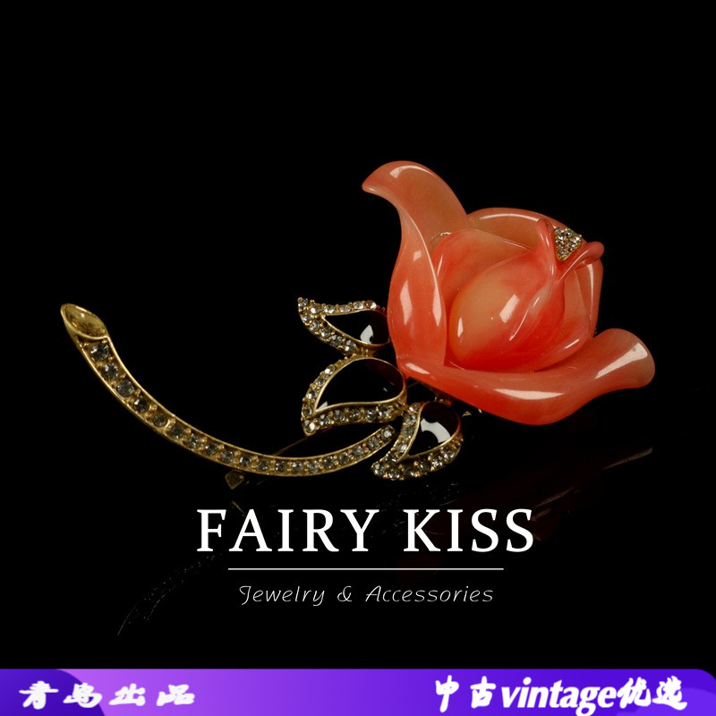 中古精致仿真珐琅镶钻花朵甜美气