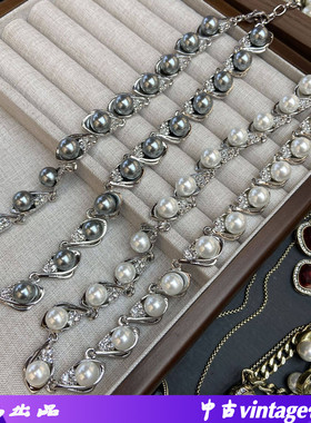 施家灰色珍珠项链水滴锆石叠戴颈链潮牌高级原创设计choker锁骨链