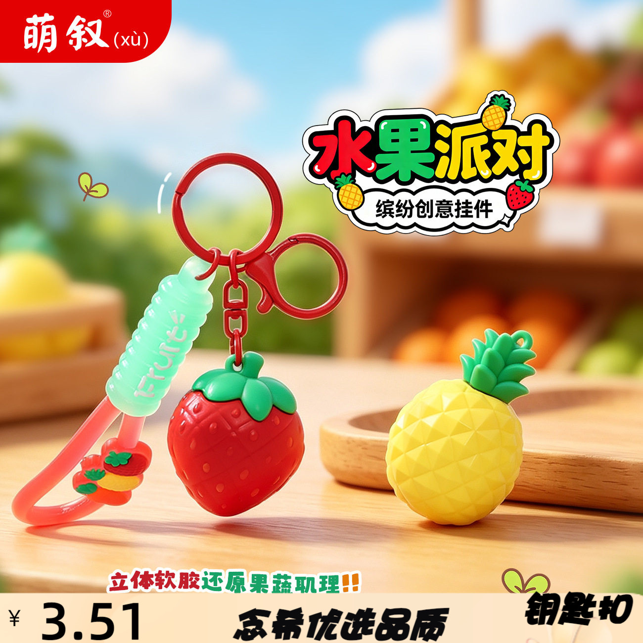 创意夏日果蔬派对软胶钥匙扣可爱