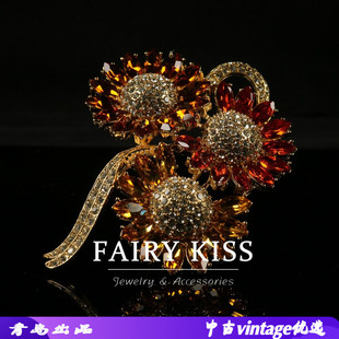 中古高档胸针密镶满钻彩色锆石合金太阳花精致花朵胸饰高级感配饰