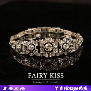 欧美外贸精致时尚简约密镶满钻复古手链 青岛vintage中古饰品