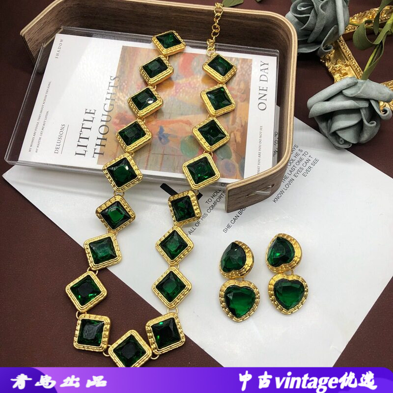 中古vintage项链祖母绿切面宝石