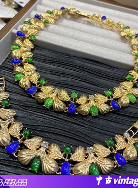无法国Vintage中古蓝绿色琉项链