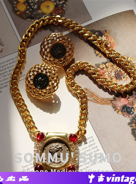 中古风镂空圆形古币耳环女复古欧