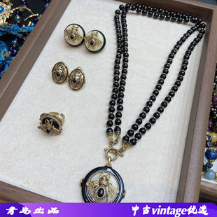 青岛外贸俄罗斯金款复古昆虫动物飞蛾黑色串珠双层项链圆形毛衣链