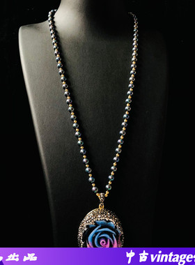 合金圆珠链暗夜玫瑰花吊坠项链