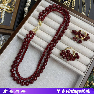 2串叠带红色施家珠项链珍珠吊坠时尚新款精致