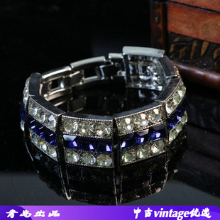 法式复古可调节满钻几何简约莱茵石时尚手链 青岛vintage中古饰品