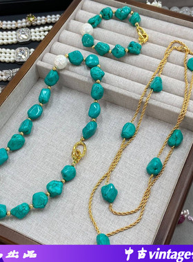 欧美复古优化绿色石头项链个性随