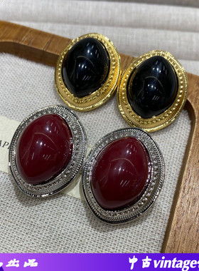 新款中古港风黑金撞色项链法式复古宫廷风高级感礼服配饰耳钉