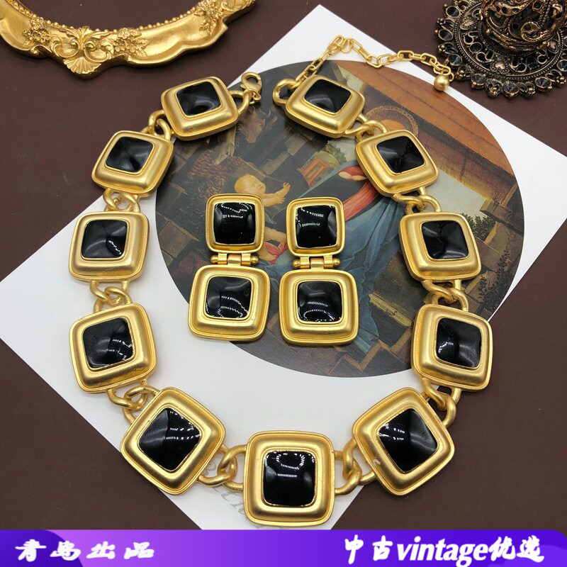 西洋重工中古项链耳环经典黑色珐