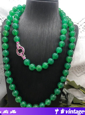 中古风绿玛瑙玉石珠长款项链同款