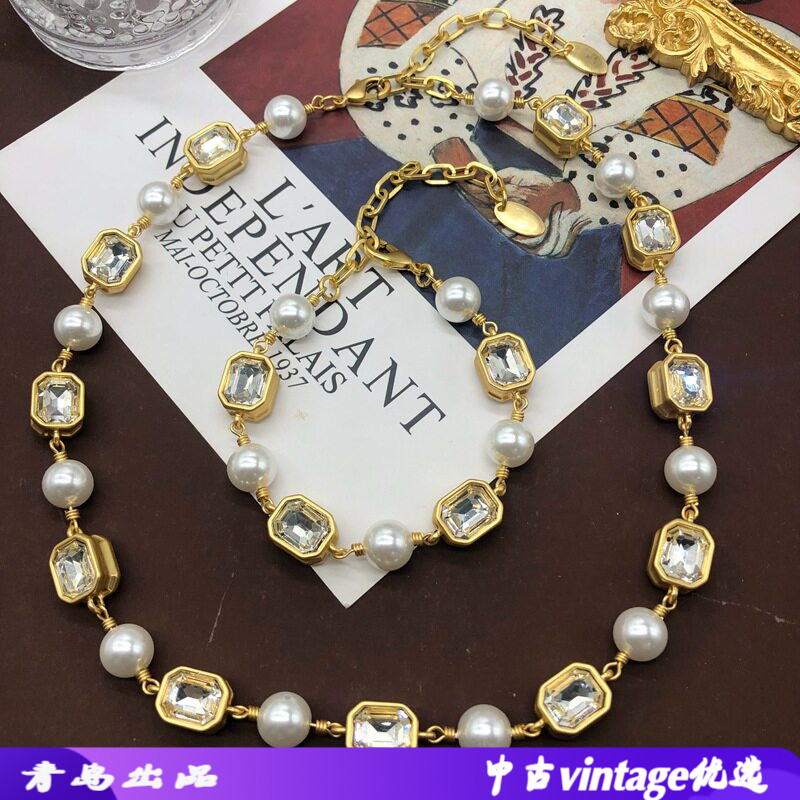 中古镀真金款项链手链琉璃珍珠双
