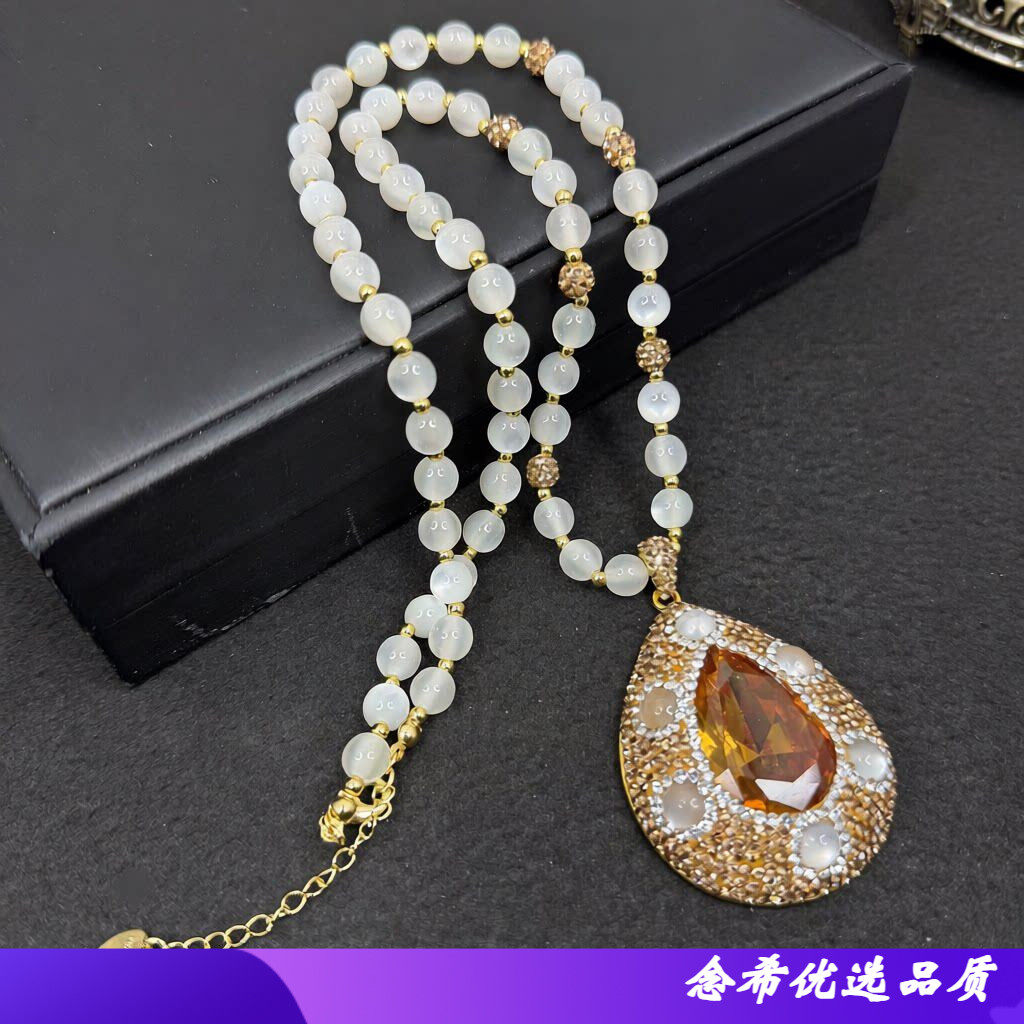 秋冬新款苏丹变色珠光感石珍珠项链中古首饰vintage气质简约晚宴