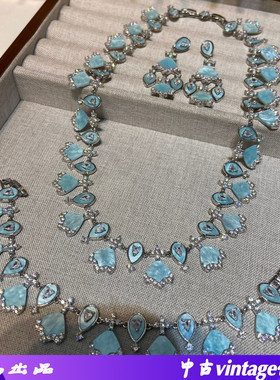 贝壳蓝色高端珠宝套装 铜镶锆石精致高端时尚S925耳饰项链女