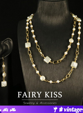 青岛vintage中古饰品厂 白色简约养殖珍珠长款扫肩百搭耳环项链