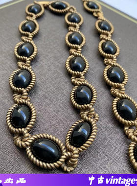 中古vintage西洋重工黑色项链 椭圆小众宫廷风手链
