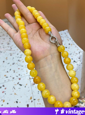 12mm黄色玛瑙串珠项链新中式圆珠锁骨链时尚百搭高级感串珠饰品