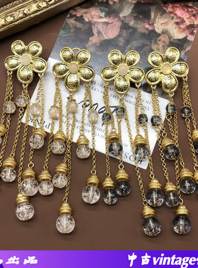 甜美流苏耳环轻奢耳钉粉色黑色珠子吊坠设计感中古风花朵耳饰女