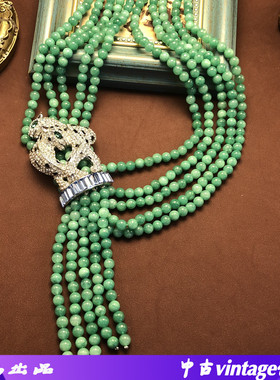 高级感多层绿色石头珠项链复古风