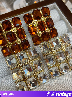 欧美时尚复古风咖白色琉璃耳环s925银针九宫格高级感中古风耳钉女