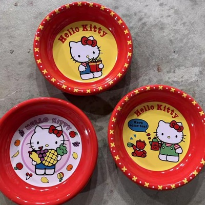 红色猫咪红色陶瓷盘新款可爱水果盘卡通高颜值
