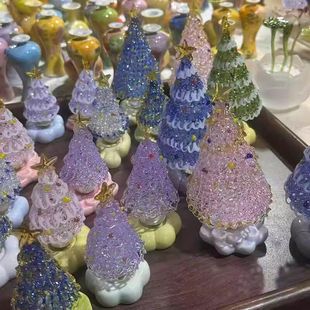 新上可发光转转景德镇陶瓷底座圣诞树琉璃可爱手工治愈摆件圣诞节