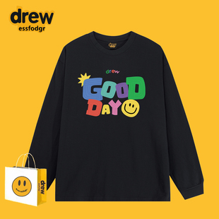 ins T恤男女宽松休闲情侣打底衫 Drew美式 潮牌GOOD涂鸦字母重磅长袖