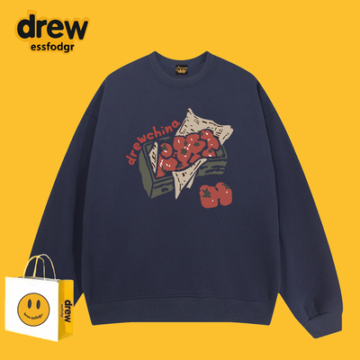 Drew潮牌番茄涂鸦印花圆领卫衣