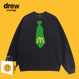 Drew美式潮牌设计感领带M记印花圆领卫衣休闲百搭情侣装加绒上衣