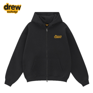 Drew美式 卫衣男女情侣宽松高街潮牌外套 简约字母印花连帽拉链开衫