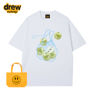 DREW ESSFODGR重磅纯棉青苹果印花短袖T恤男女宽松休闲情侣上衣夏