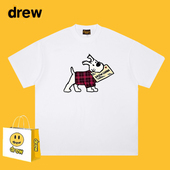 Drew美式 潮牌休闲宽松情侣半袖 复古卡通小狗印花短袖 t恤男女夏季