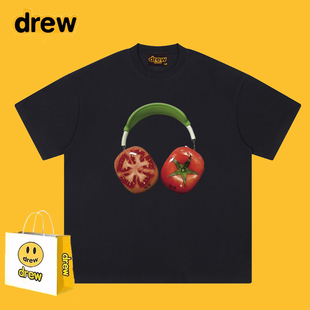 Drew美式潮牌趣味设计感番茄印花短袖t恤男女街头宽松情侣上衣ins