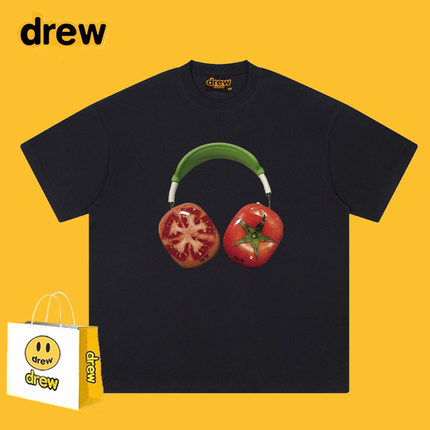 Drew美式潮牌趣味设计感番茄印花短袖t恤男女街头宽松情侣上衣ins