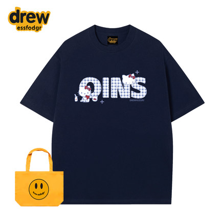 Drew美式潮牌HelloKitty短袖T恤男女重磅纯棉宽松休闲情侣款半袖