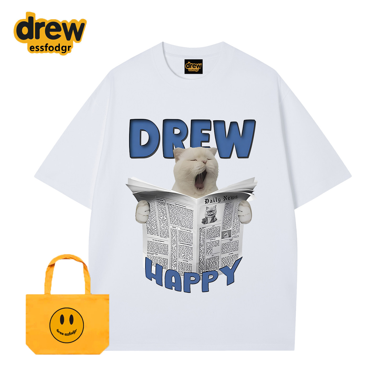 Drew重磅宽松纯棉小猫短袖T恤图片
