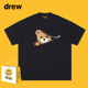 Drew美式 复古拉链小熊卡通印花纯棉短袖 t恤男女休闲百搭情侣上衣
