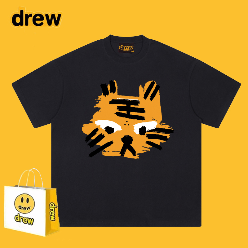 Drew美式复古手绘老虎卡通T恤
