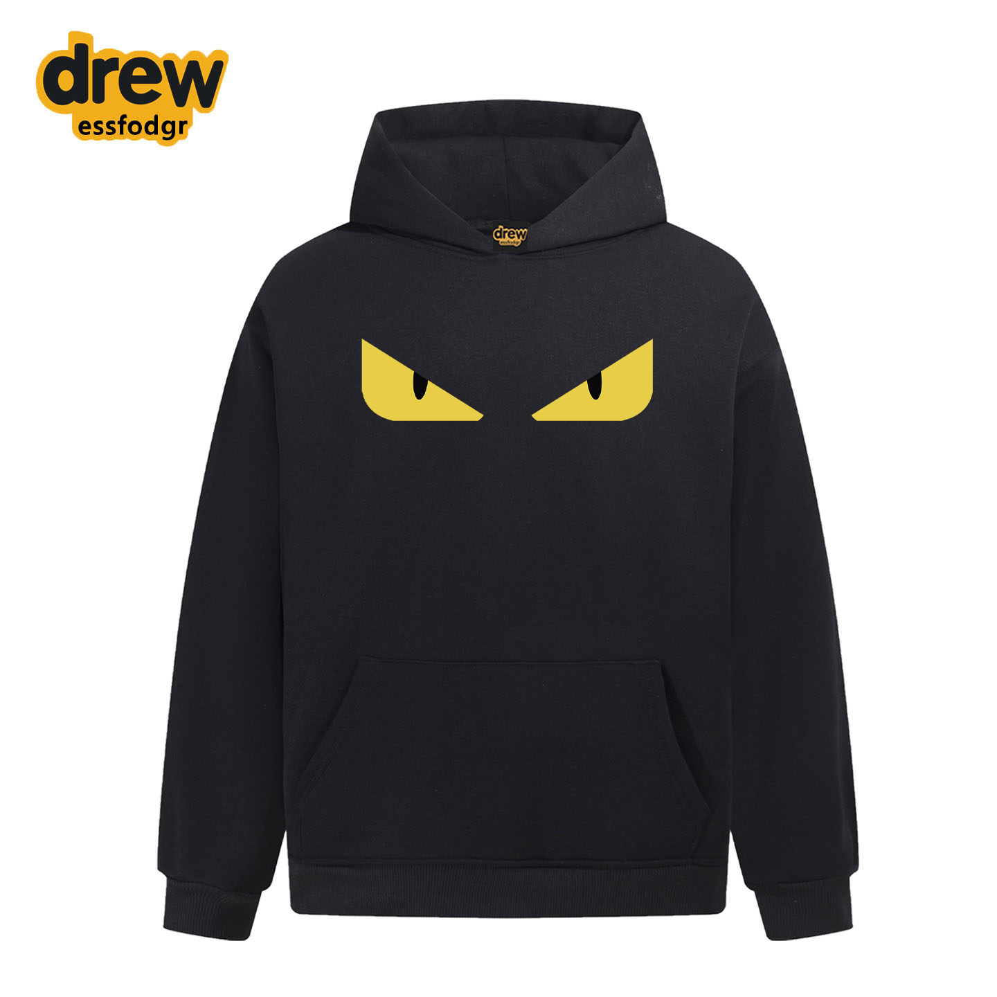 Drew美式潮牌恶魔之眼印花加绒连帽卫衣男女秋冬宽松休闲情侣外套