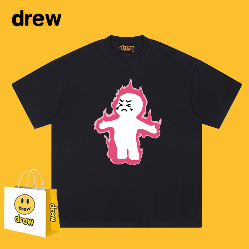 Drew设计感火焰小人印花短袖T恤男女美式潮牌宽松休闲情侣上衣ins,男装,T恤,淘宝优惠券,粉丝福利购,淘宝优惠卷