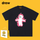 Drew设计感火焰小人印花短袖 T恤男女美式 潮牌宽松休闲情侣上衣ins